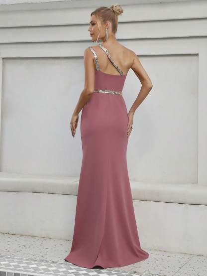 Leely Elegant One Shoulder Sleeveless Mermaid Party Dress
