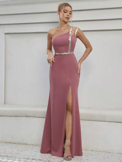 Leely Elegant One Shoulder Sleeveless Mermaid Party Dress