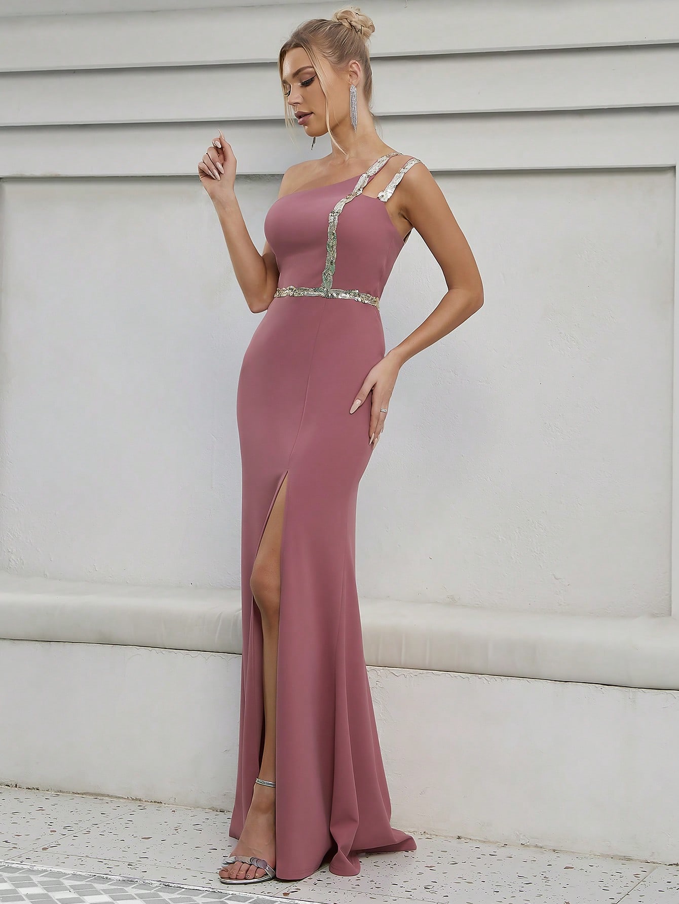 Leely Elegant One Shoulder Sleeveless Mermaid Party Dress