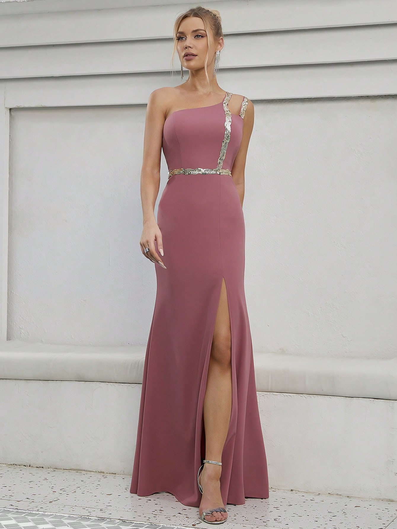 Leely Elegant One Shoulder Sleeveless Mermaid Party Dress