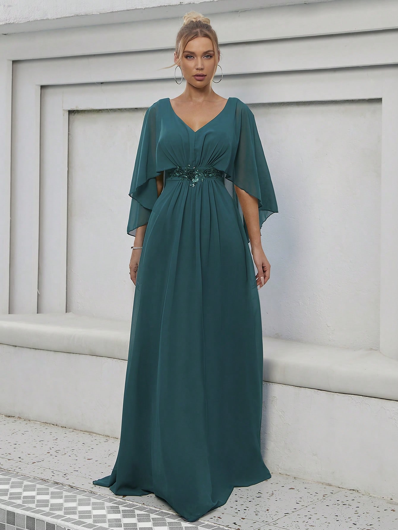 Leely Elegant V Neck Cloak Sleeve A-line Party Dress