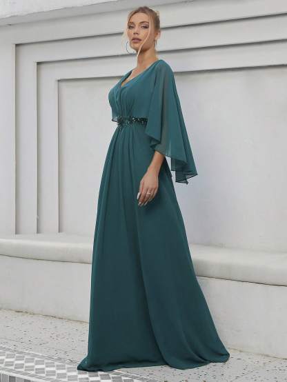 Leely Elegant V Neck Cloak Sleeve A-line Party Dress