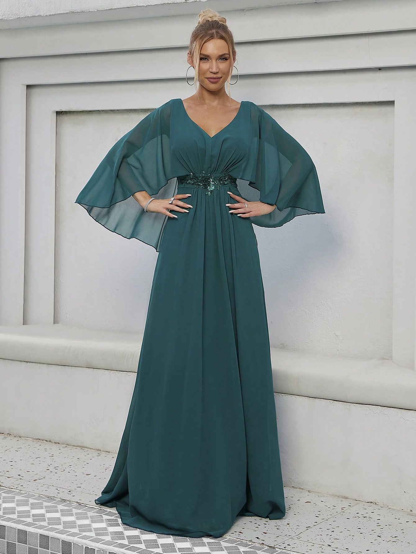 Leely Elegant V Neck Cloak Sleeve A-line Party Dress