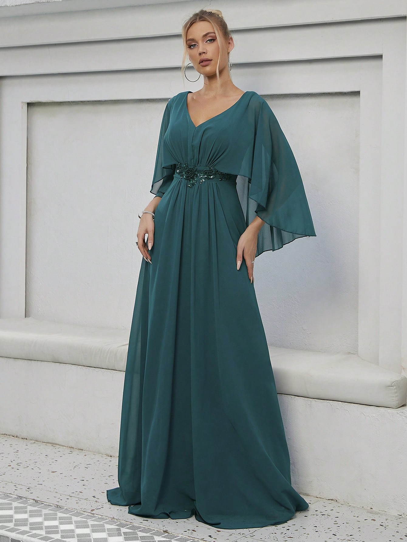 Leely Elegant V Neck Cloak Sleeve A-line Party Dress