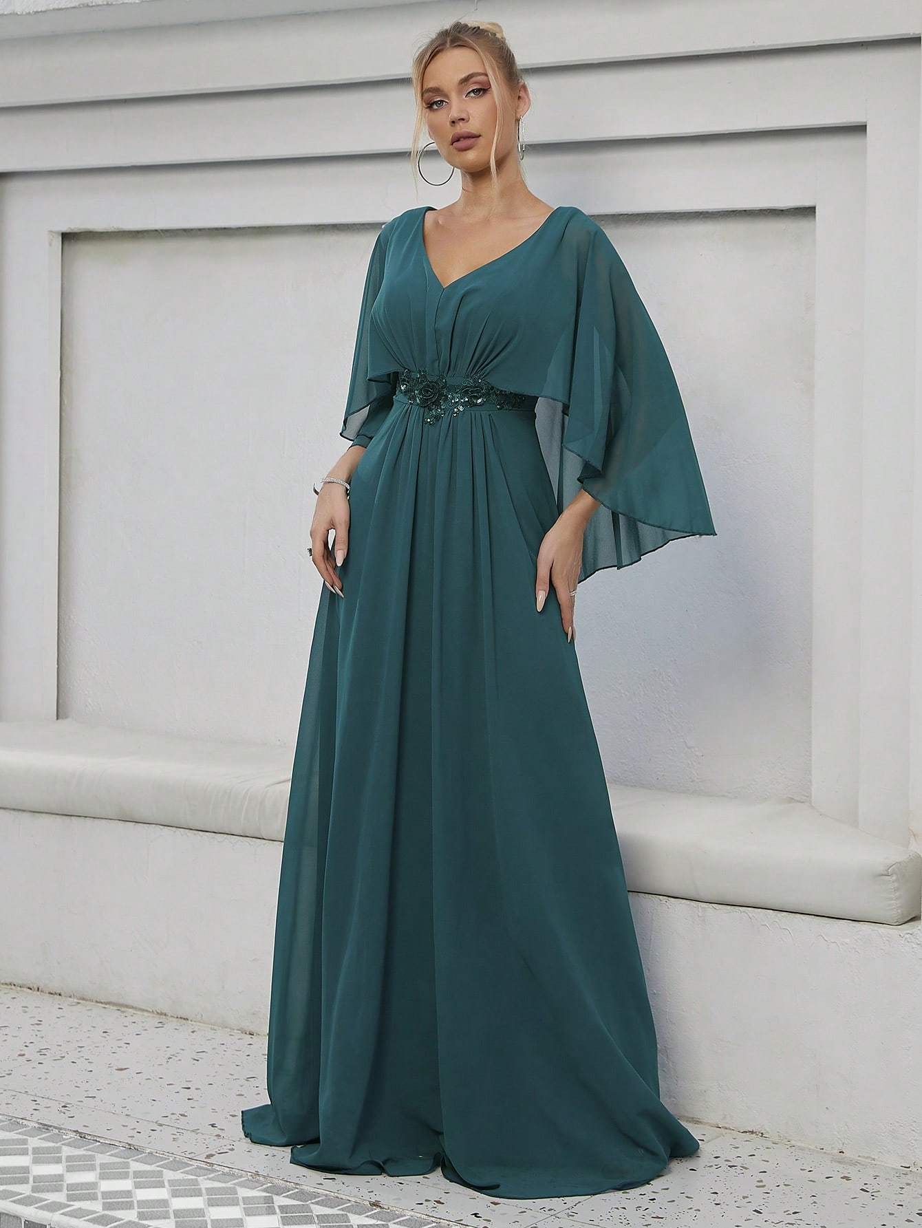 Leely Elegant V Neck Cloak Sleeve A-line Party Dress