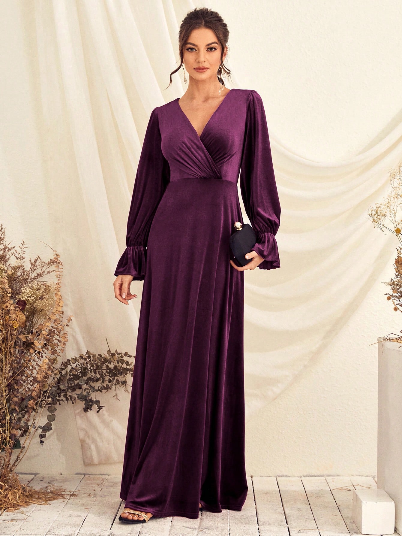Leely Elegant V Neck Flare Sleeve A-line Party Dress