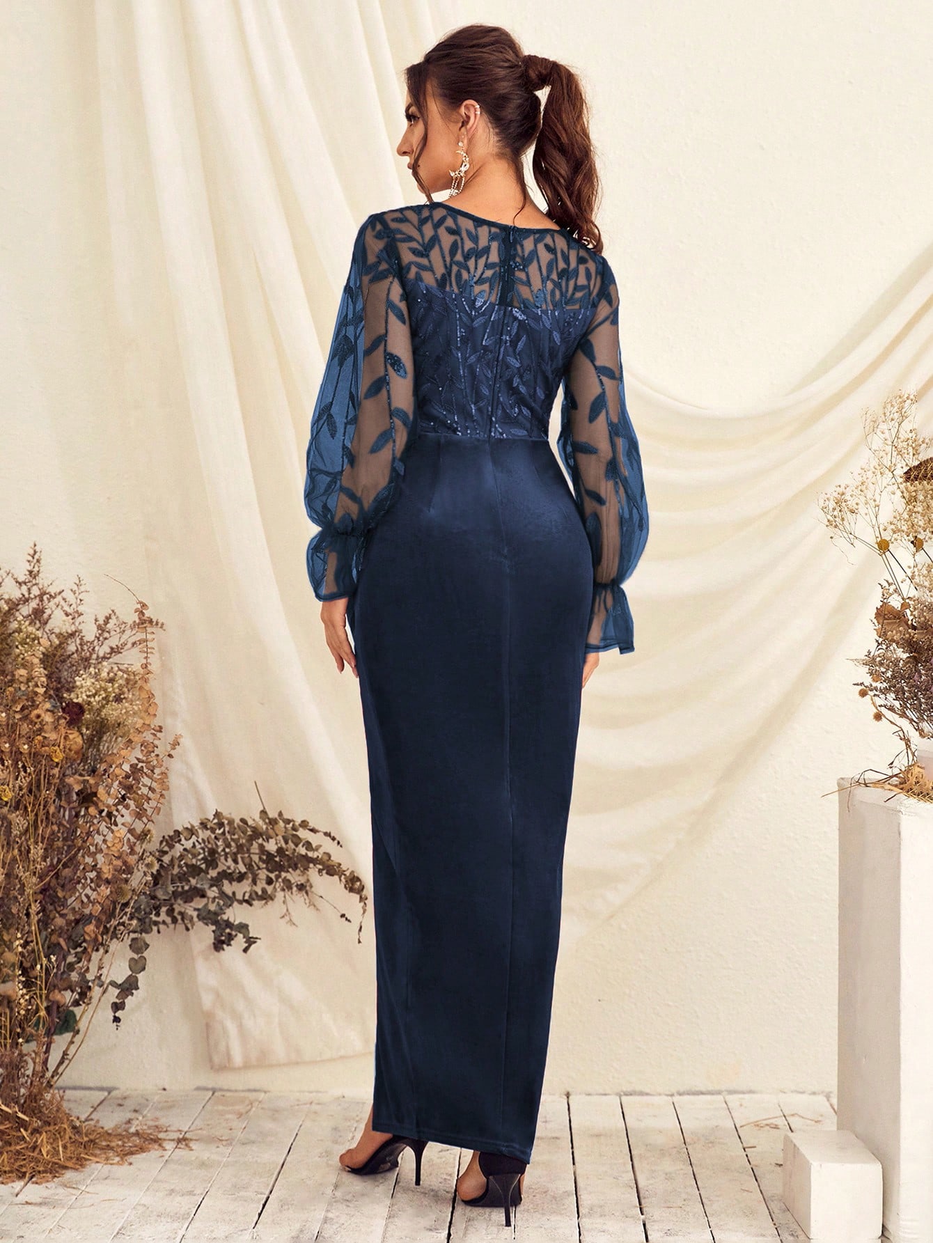 Leely V Neck Flare Sleeve Midi Evening Dress