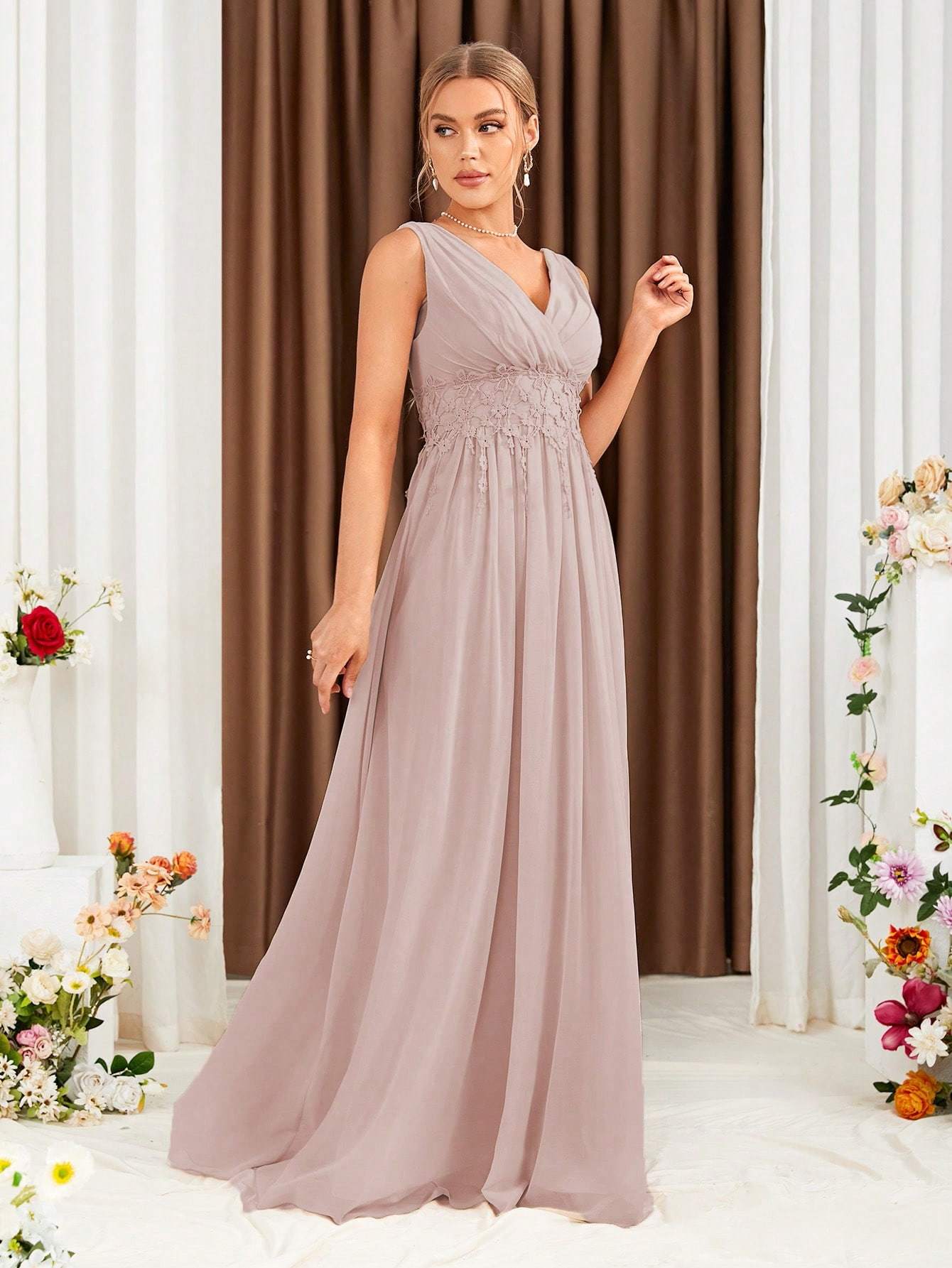 Leely Elegant V Neck Sleeveless A-line Party Dress