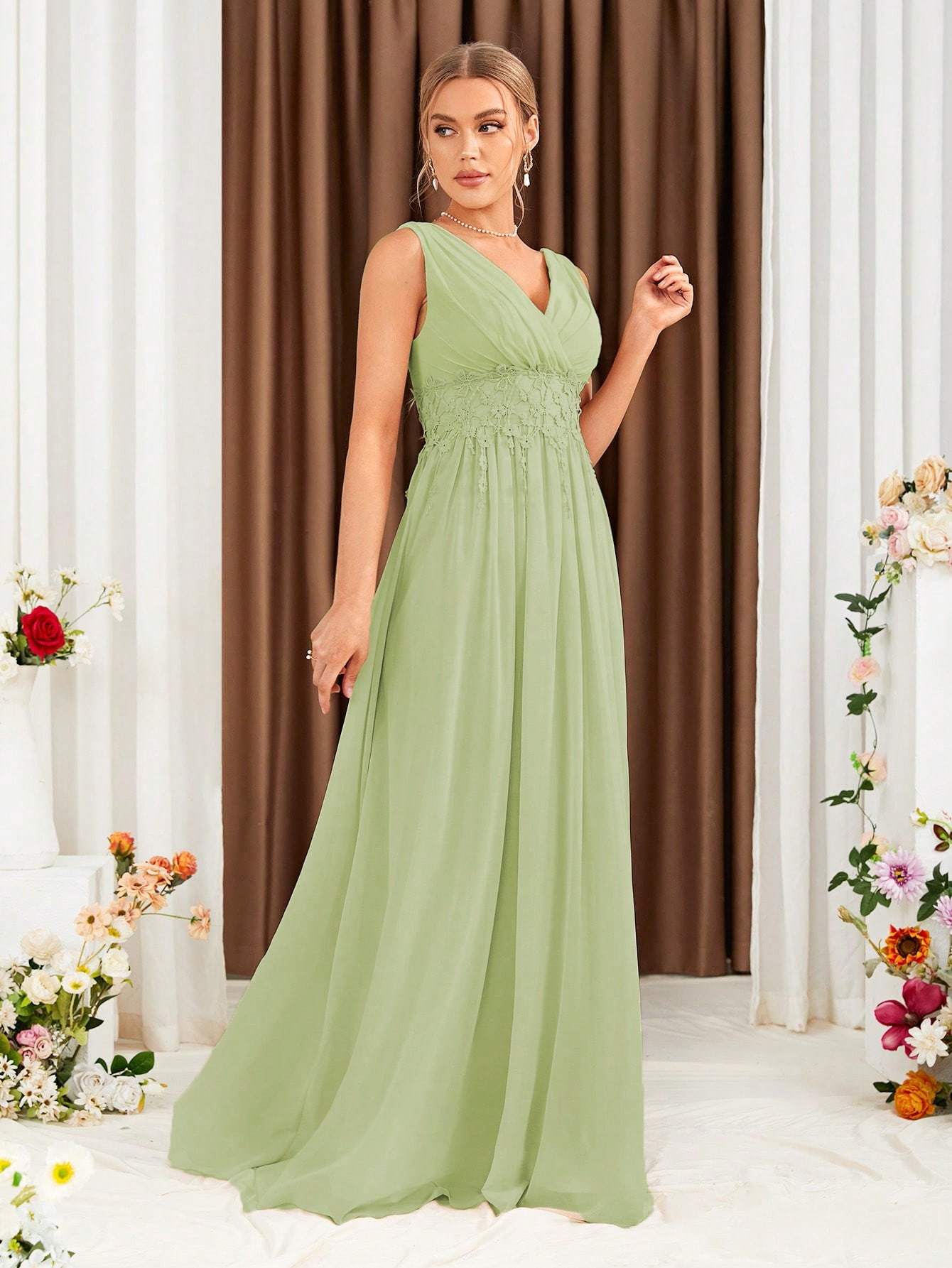 Leely Elegant V Neck Sleeveless A-line Party Dress