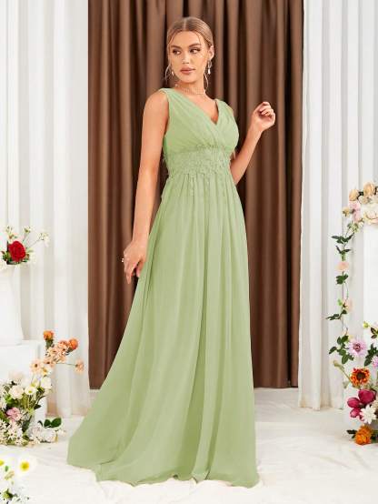 Leely Elegant V Neck Sleeveless A-line Party Dress