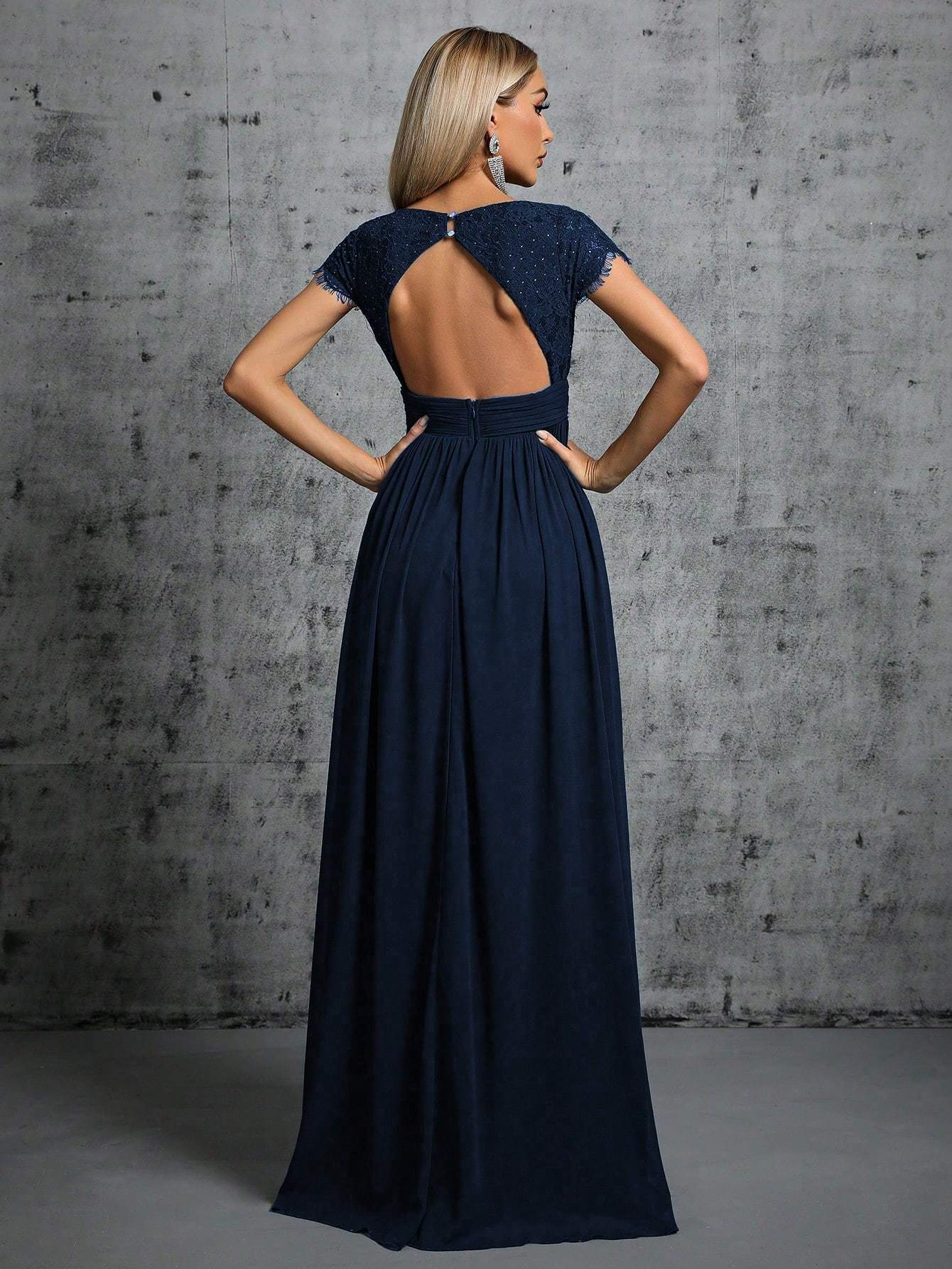 Leely Elegant V Neck Cap Sleeve A-line Party Dress