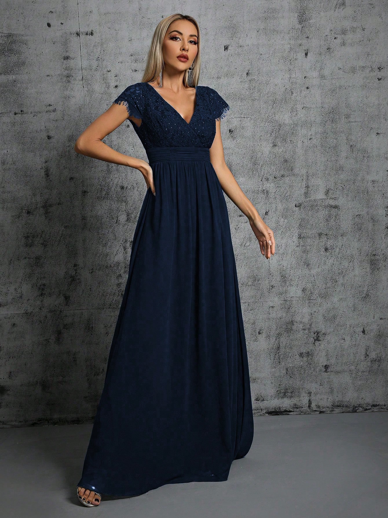 Leely Elegant V Neck Cap Sleeve A-line Party Dress