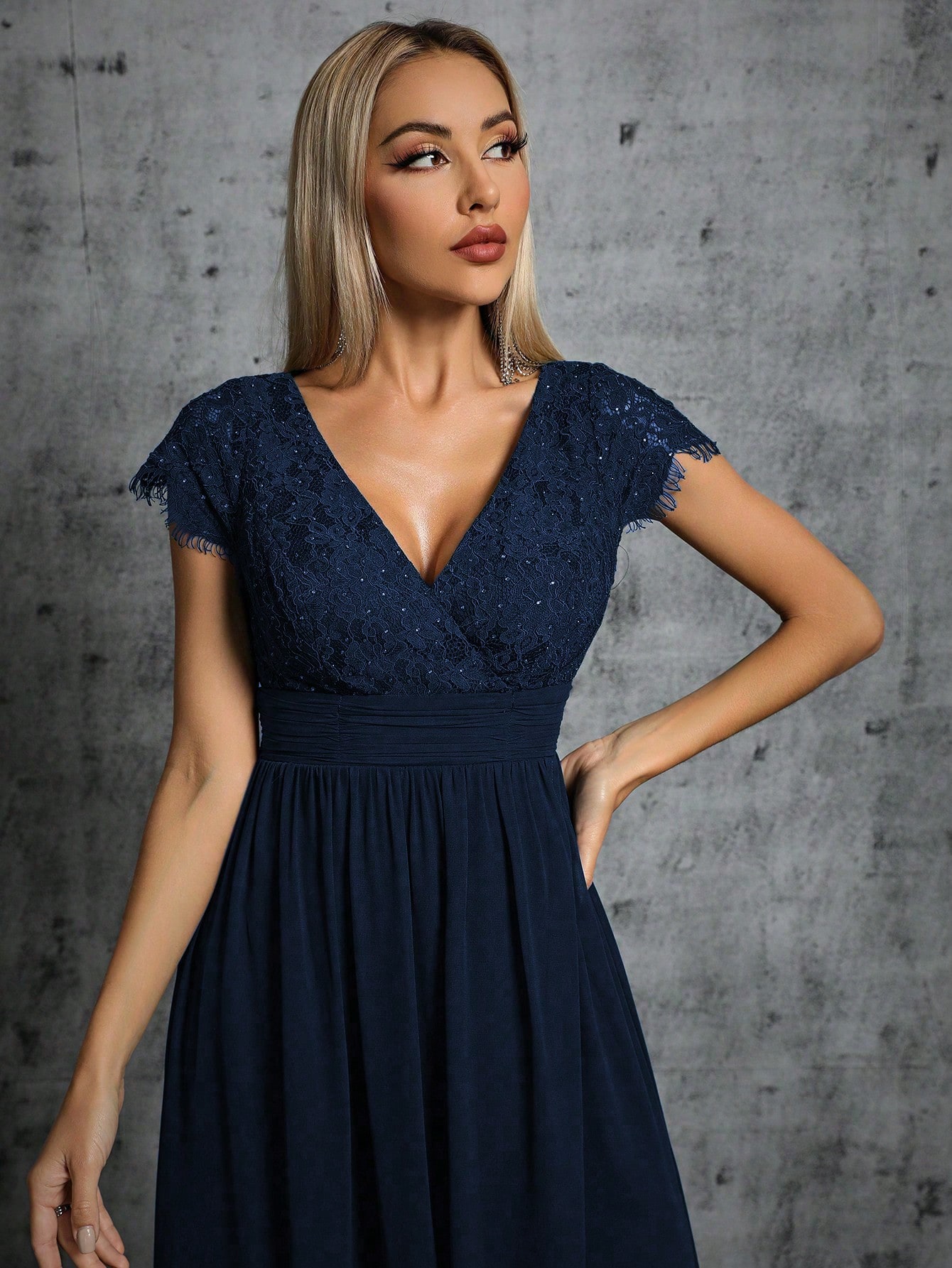 Leely Elegant V Neck Cap Sleeve A-line Party Dress