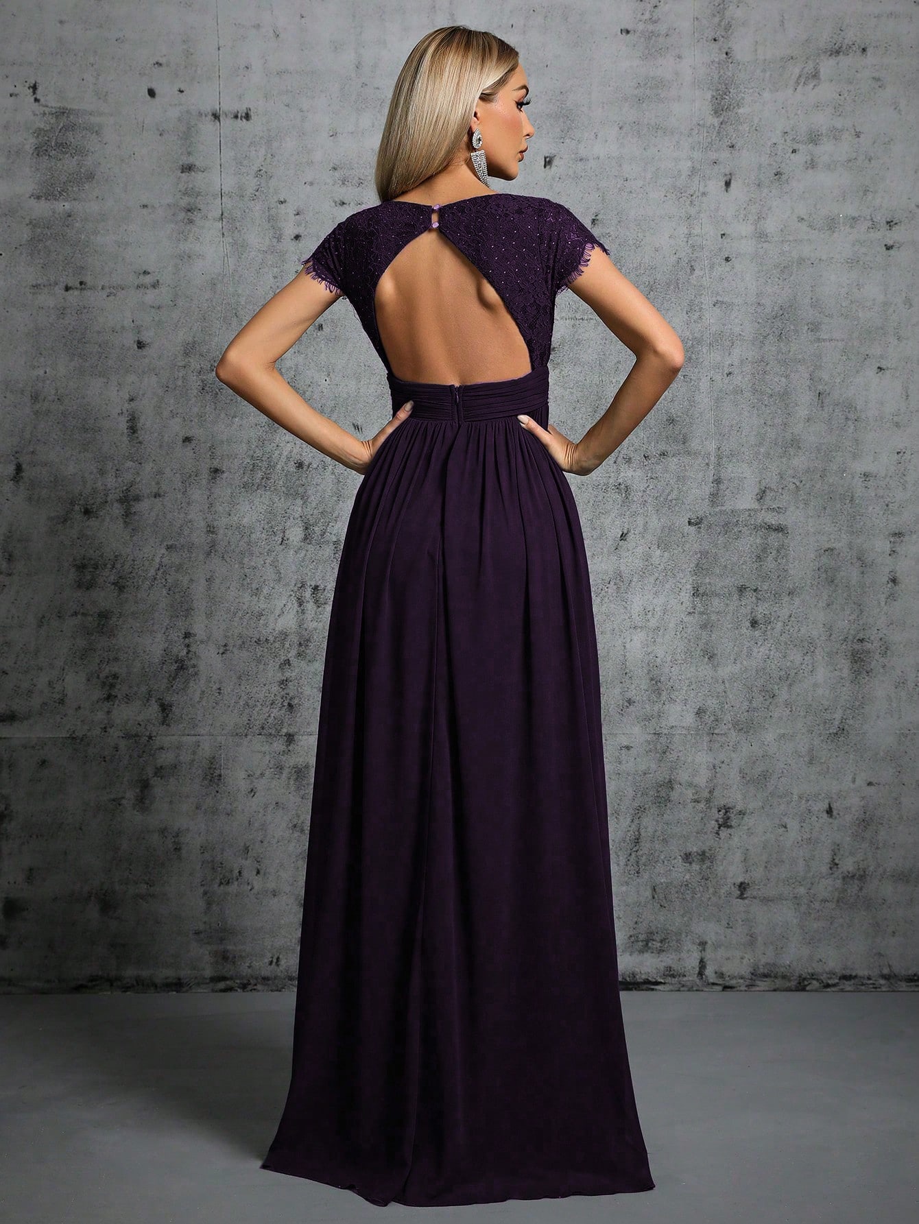Leely Elegant V Neck Cap Sleeve A-line Party Dress