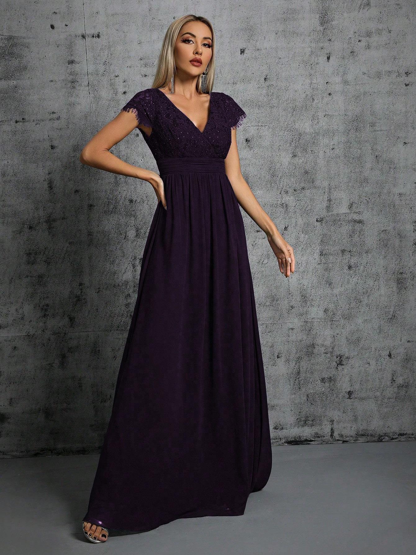 Leely Elegant V Neck Cap Sleeve A-line Party Dress