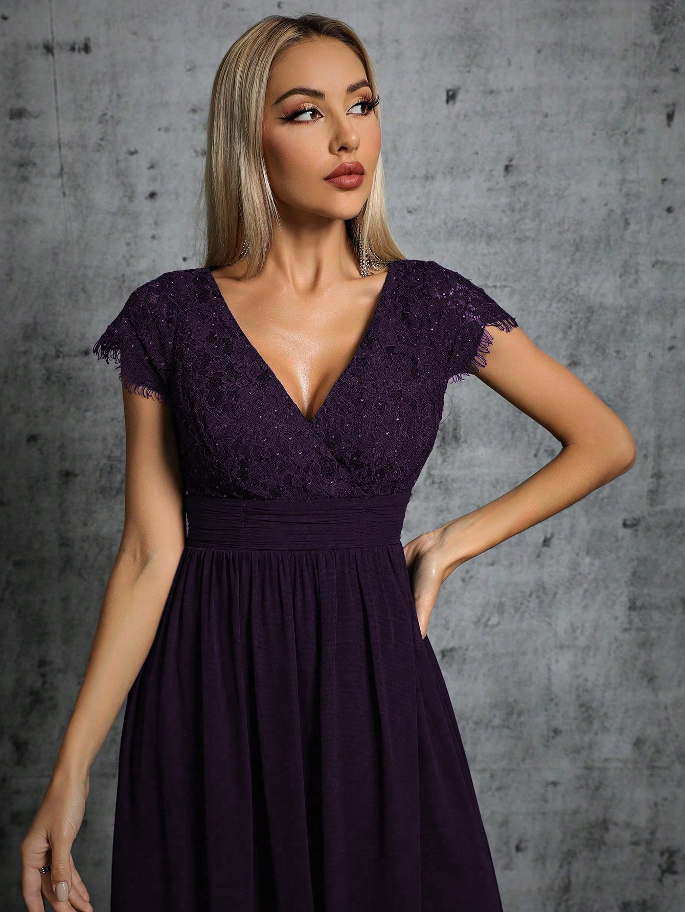 Leely Elegant V Neck Cap Sleeve A-line Party Dress
