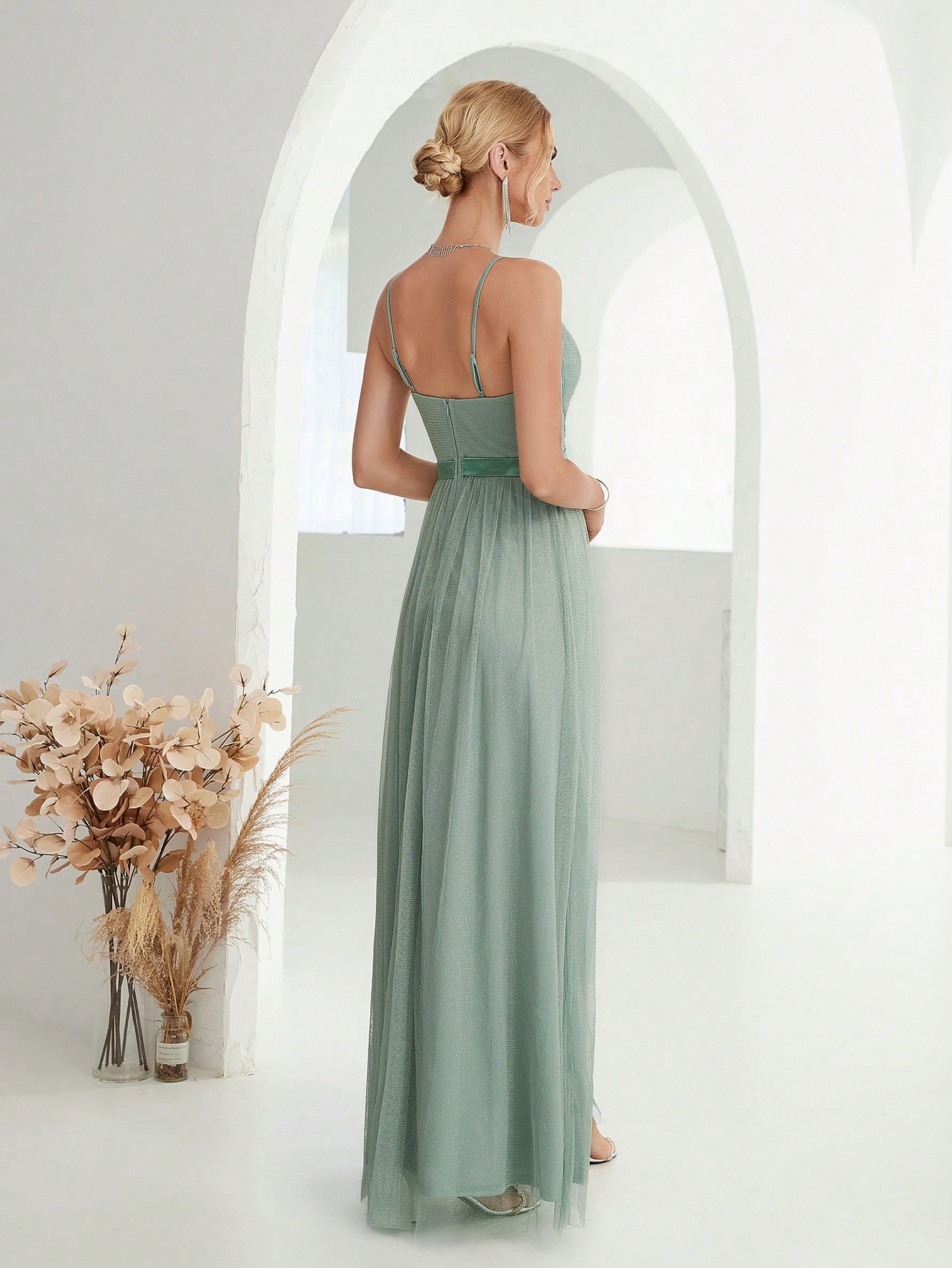 Leely Women's Elegant Spaghetti Straps Sleeveless Party Dress