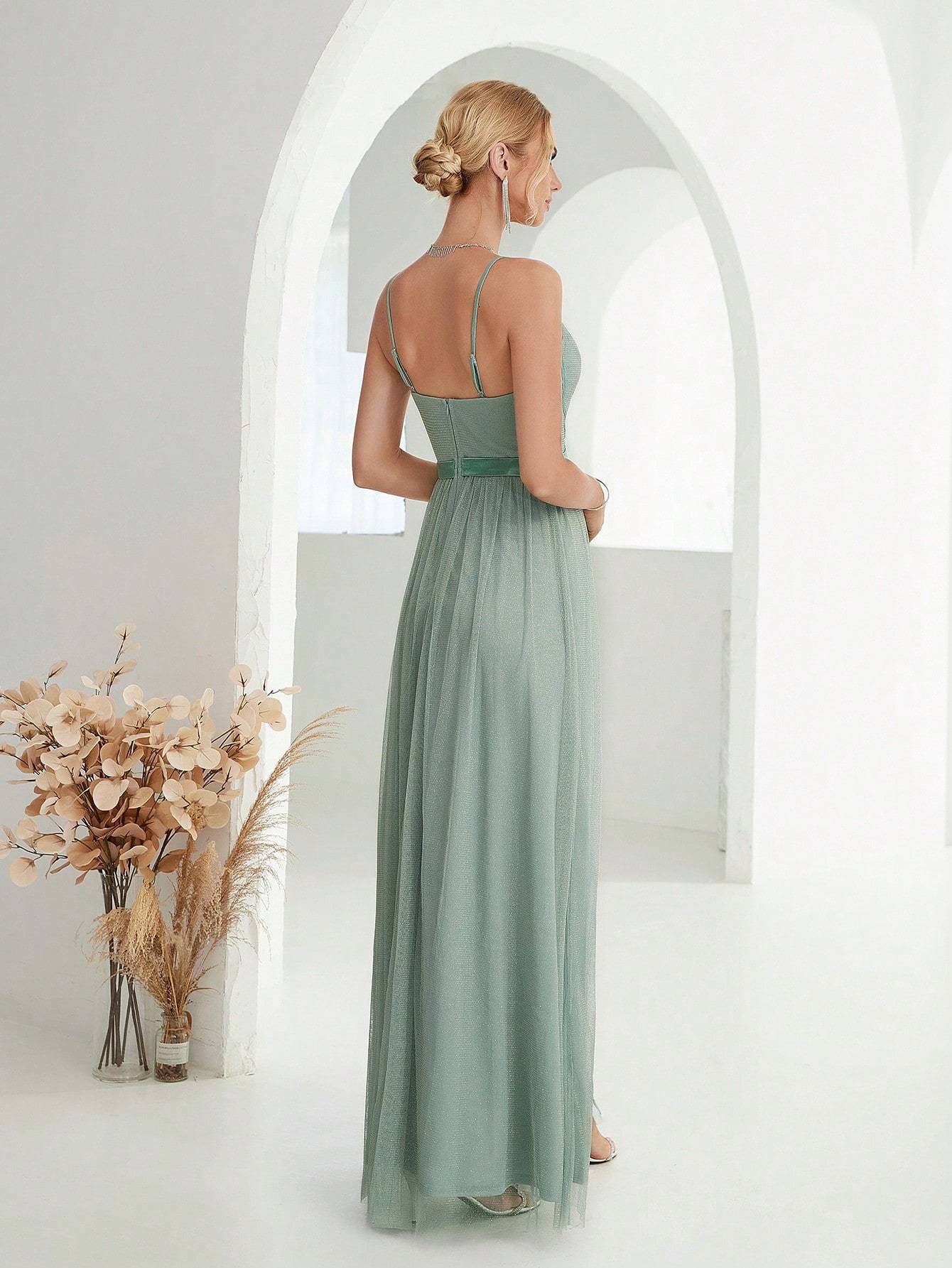 Leely Women's Elegant Spaghetti Straps Sleeveless Party Dress