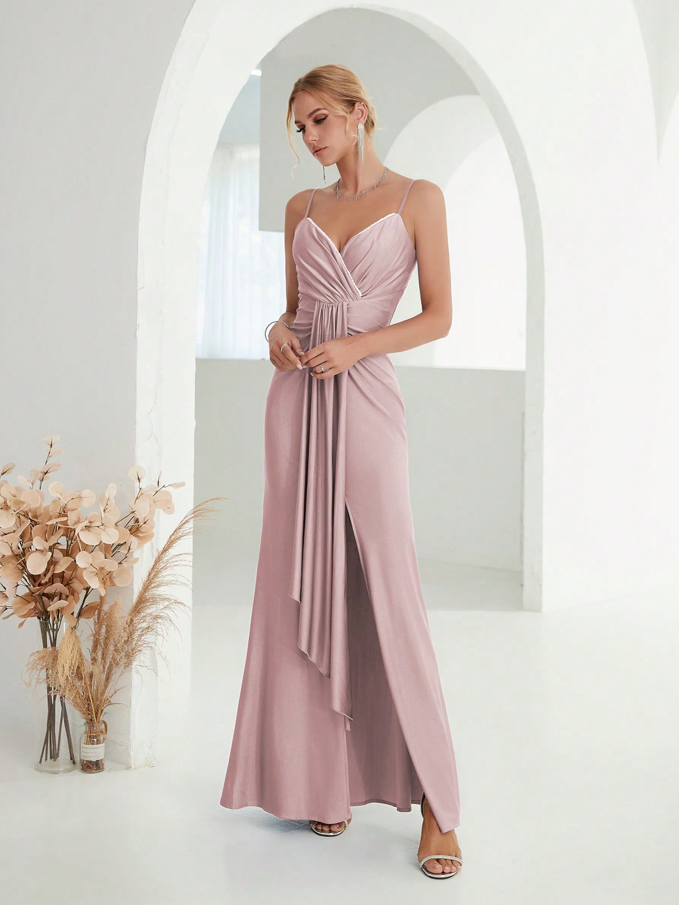Leely Women's Elegant Spaghetti Straps Sleeveless Party Dress