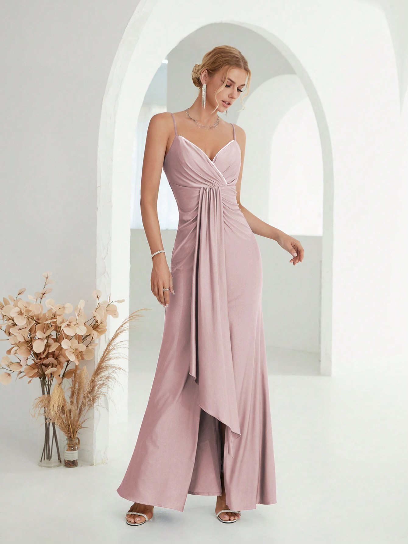 Leely Women's Elegant Spaghetti Straps Sleeveless Party Dress