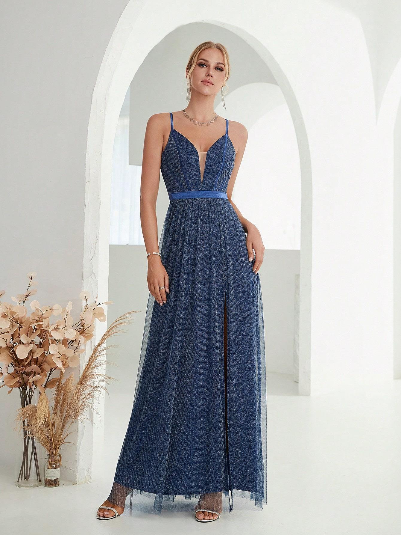Leely Women's Elegant Spaghetti Straps Sleeveless Party Dress