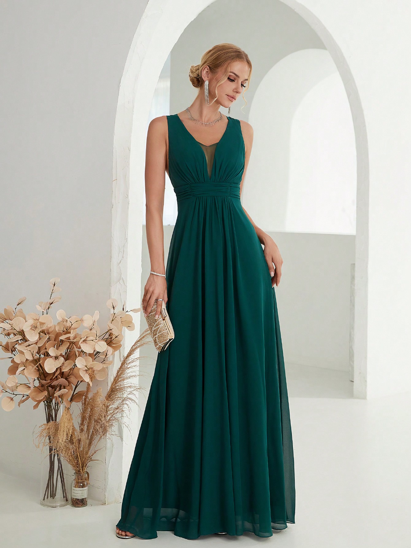 Leely Women's Elegant V Neck Sleeveless Party Dress