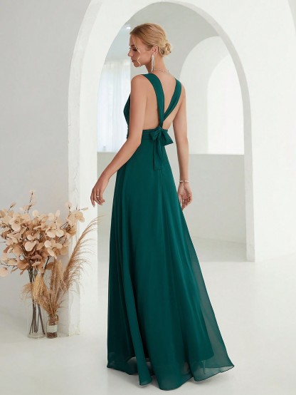 Leely Women's Elegant V Neck Sleeveless Party Dress
