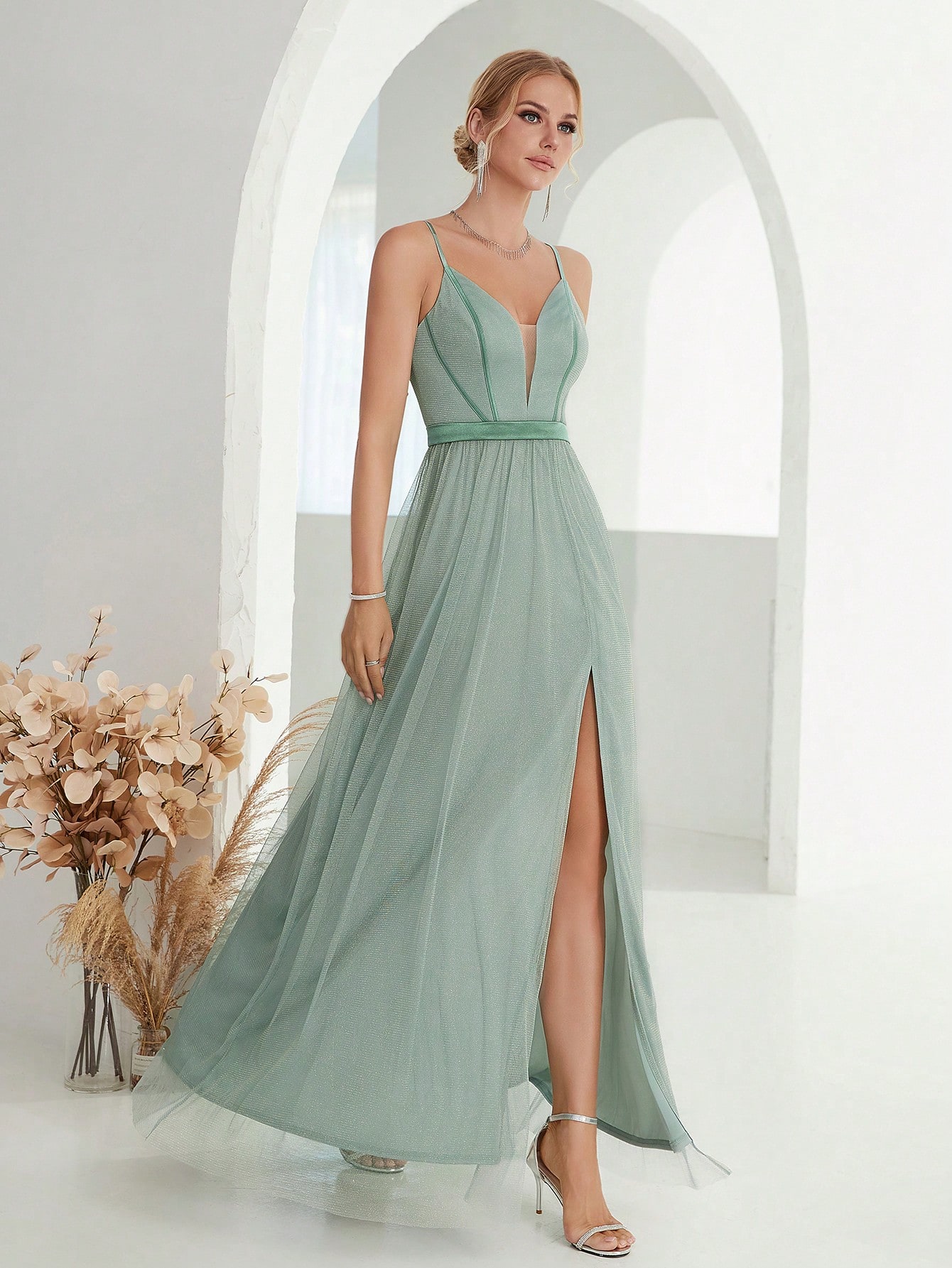 Leely Women's Elegant Spaghetti Straps Sleeveless Party Dress