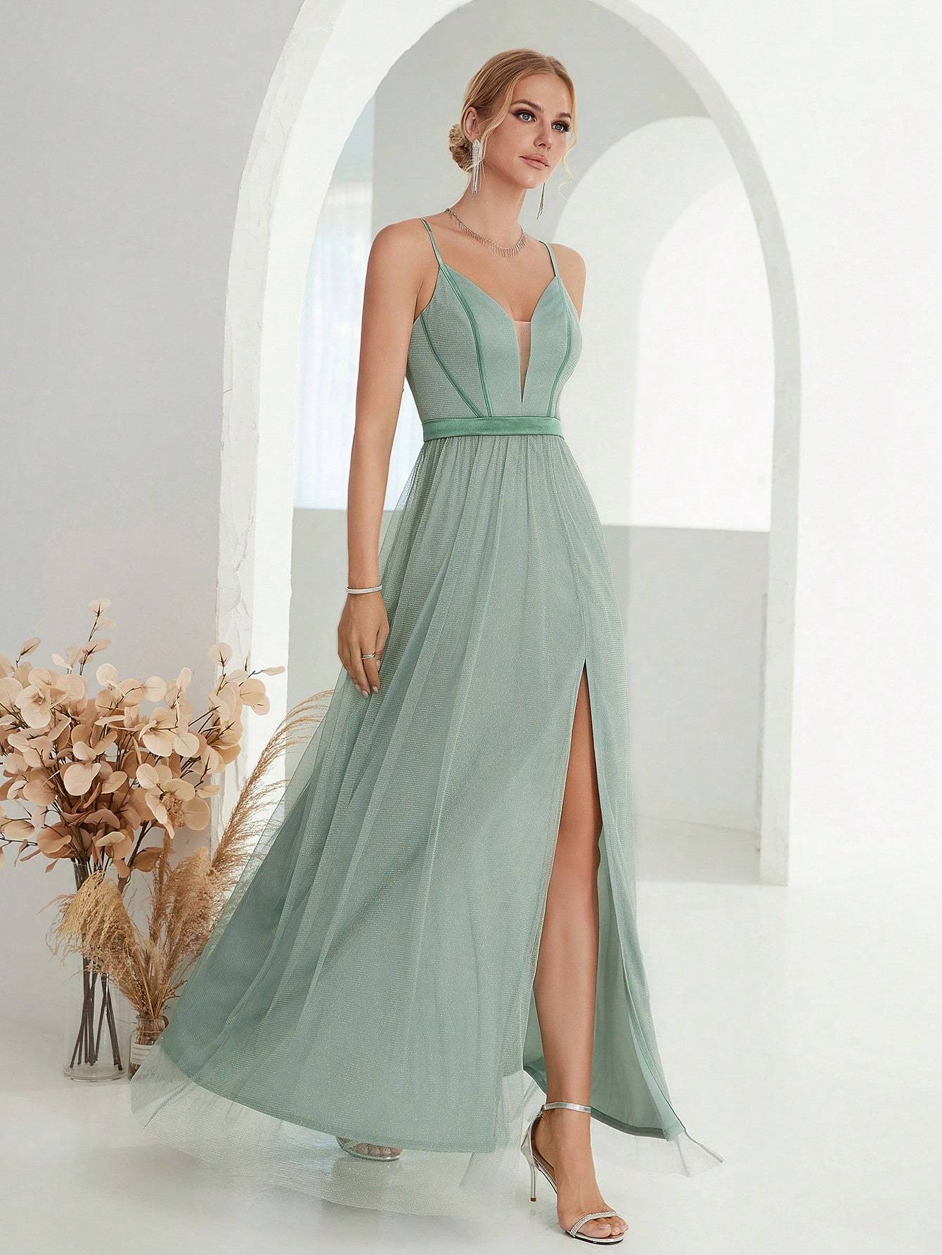 Leely Women's Elegant Spaghetti Straps Sleeveless Party Dress