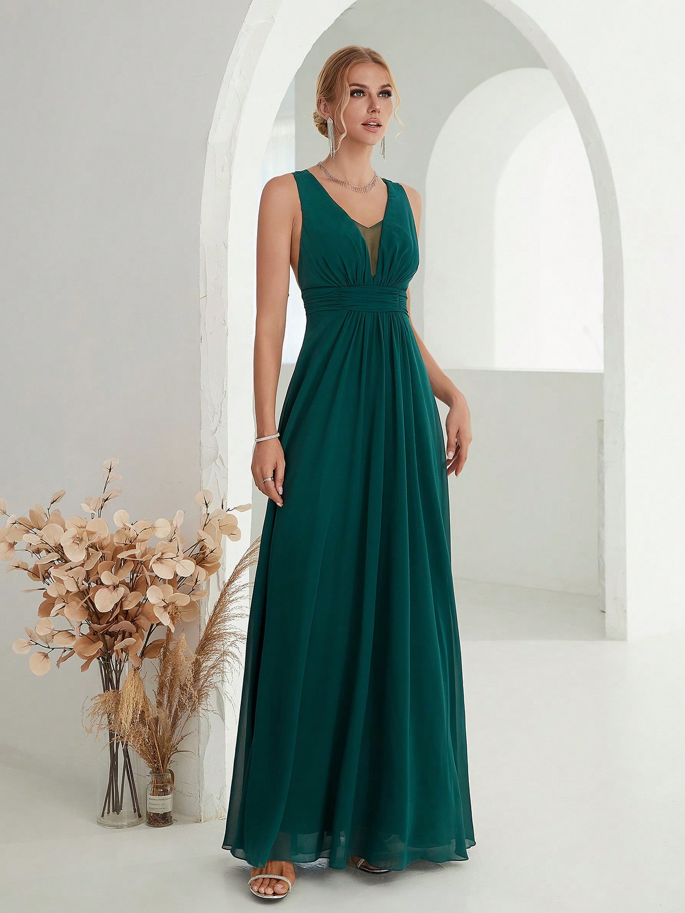 Leely Women's Elegant V Neck Sleeveless Party Dress