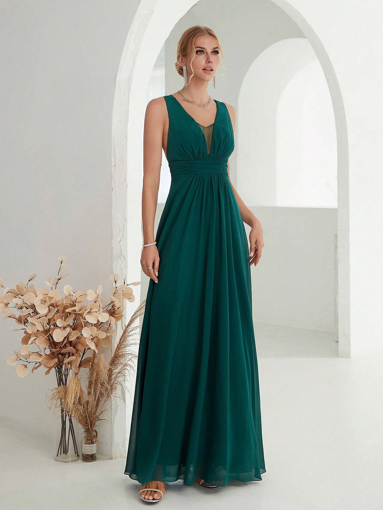 Leely Women's Elegant V Neck Sleeveless Party Dress