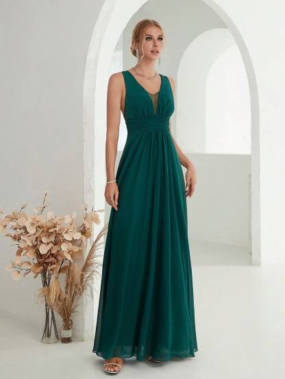 Leely Women's Elegant V Neck Sleeveless Party Dress