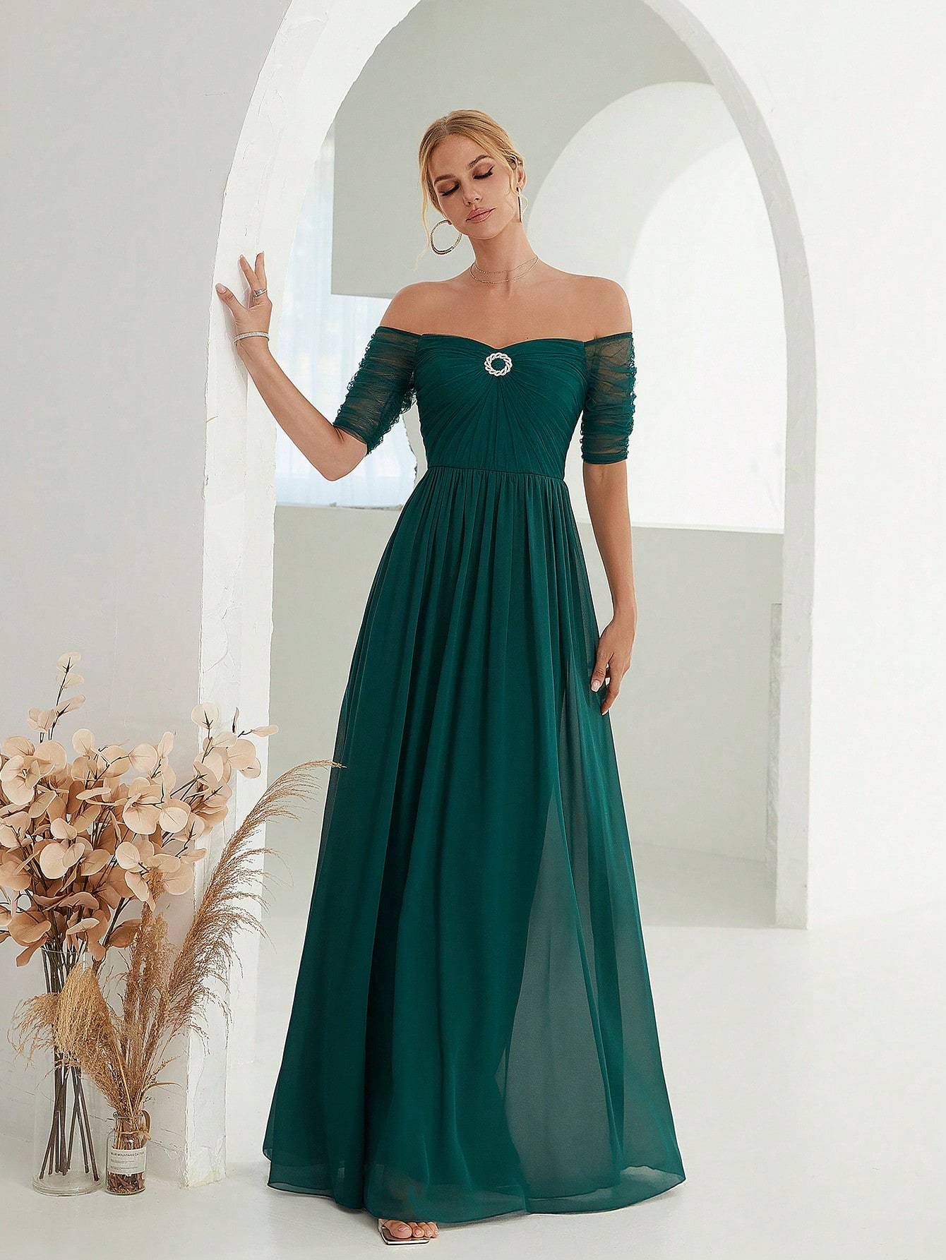 Leely Women's Elegant Sweetheart Cloak Sleeve Lace A-Line Dress
