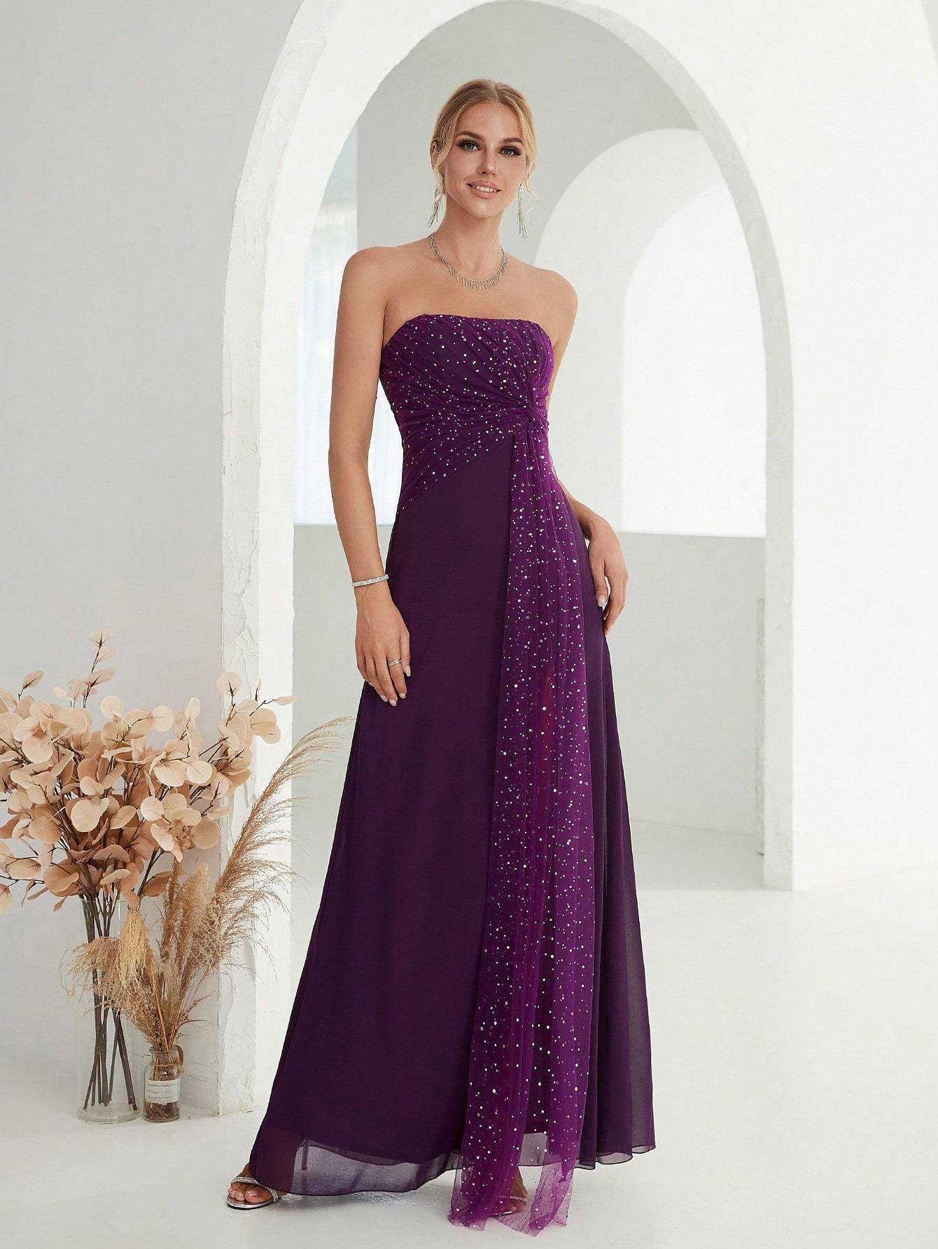 Leely Women's Elegant Strapless Sleeveless Party Dress