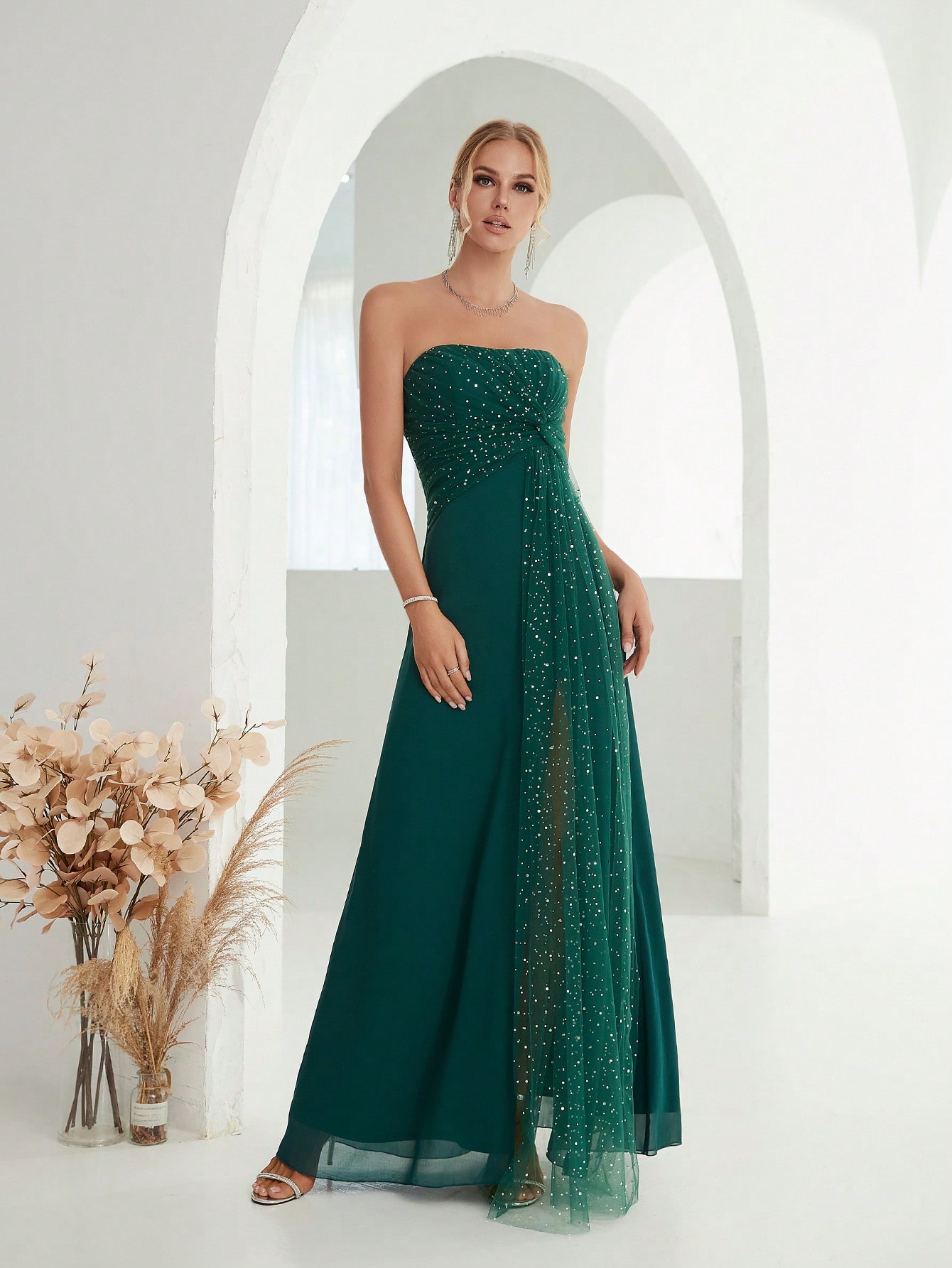 Leely Women's Elegant Strapless Sleeveless Party Dress