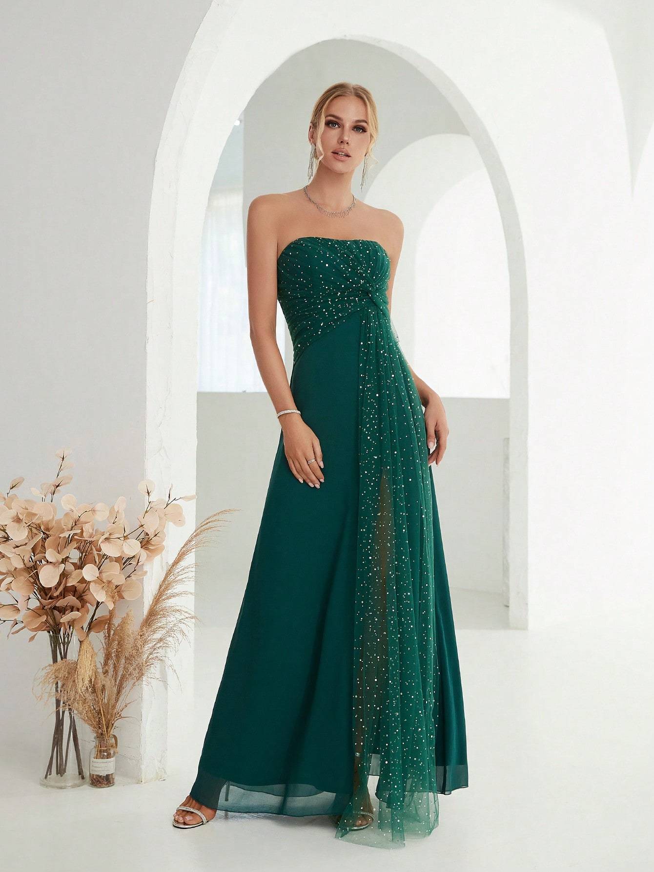 Leely Women's Elegant Strapless Sleeveless Party Dress