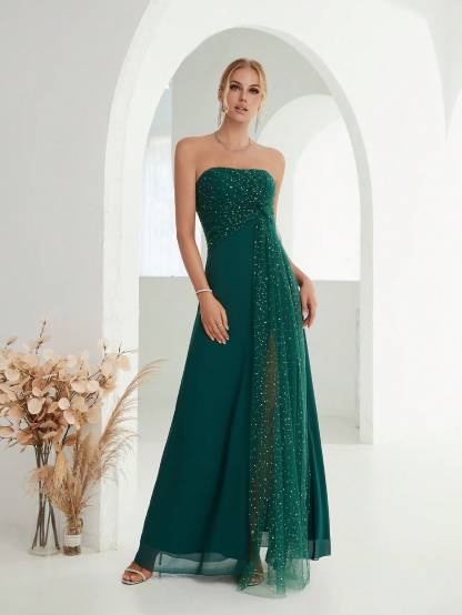 Leely Women's Elegant Strapless Sleeveless Party Dress