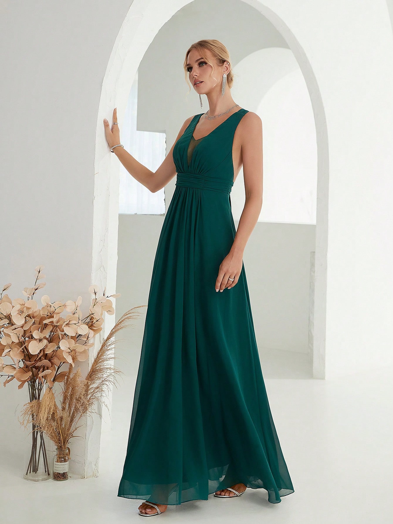 Leely Women's Elegant V Neck Sleeveless Party Dress