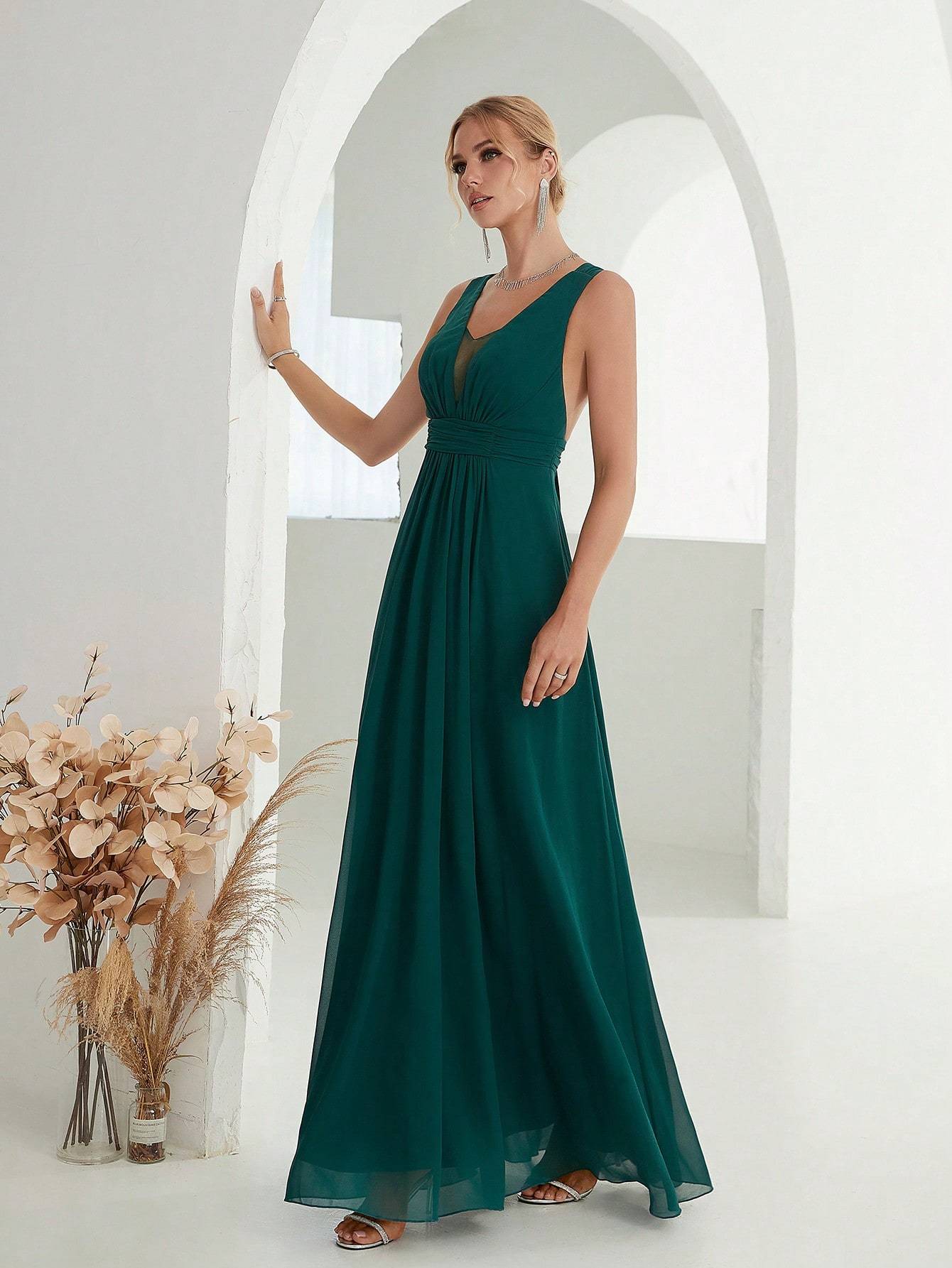 Leely Women's Elegant V Neck Sleeveless Party Dress