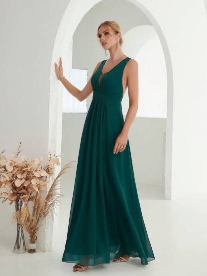Leely Women's Elegant V Neck Sleeveless Party Dress