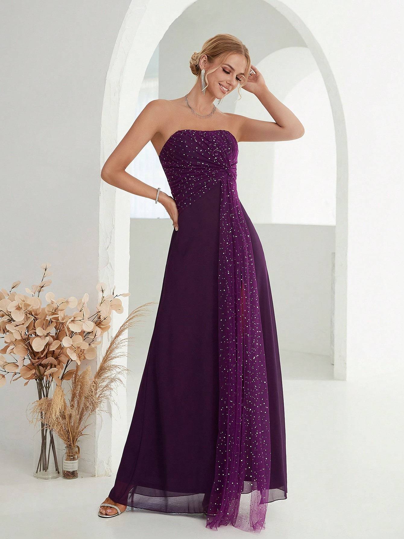 Leely Women's Elegant Strapless Sleeveless Party Dress