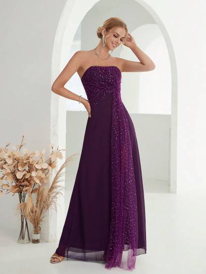 Leely Women's Elegant Strapless Sleeveless Party Dress