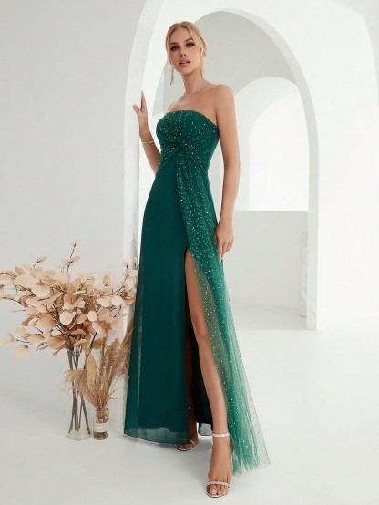Leely Women's Elegant Strapless Sleeveless Party Dress