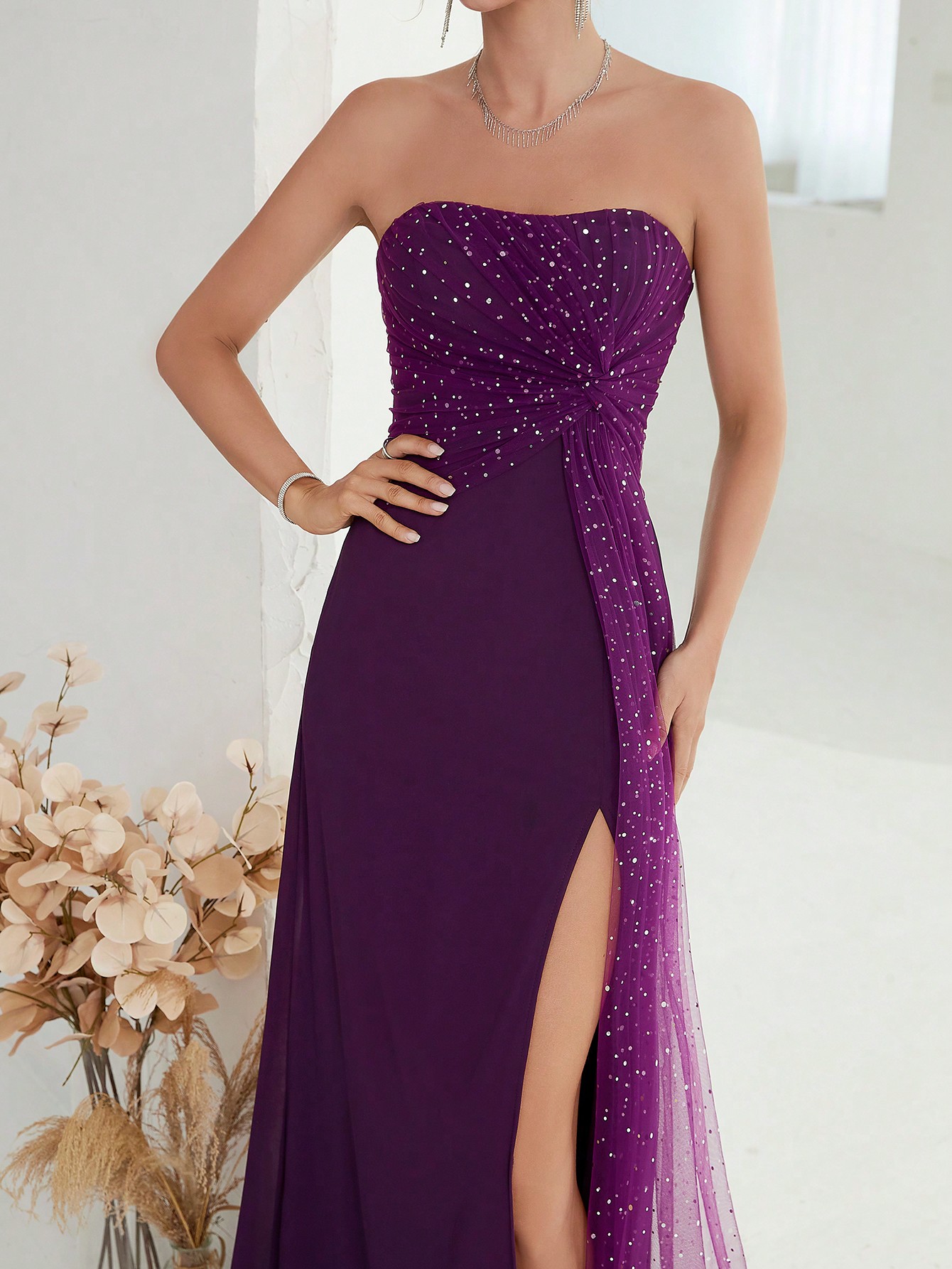 Leely Women's Elegant Strapless Sleeveless Party Dress