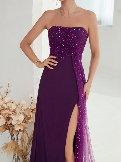 Leely Women's Elegant Strapless Sleeveless Party Dress
