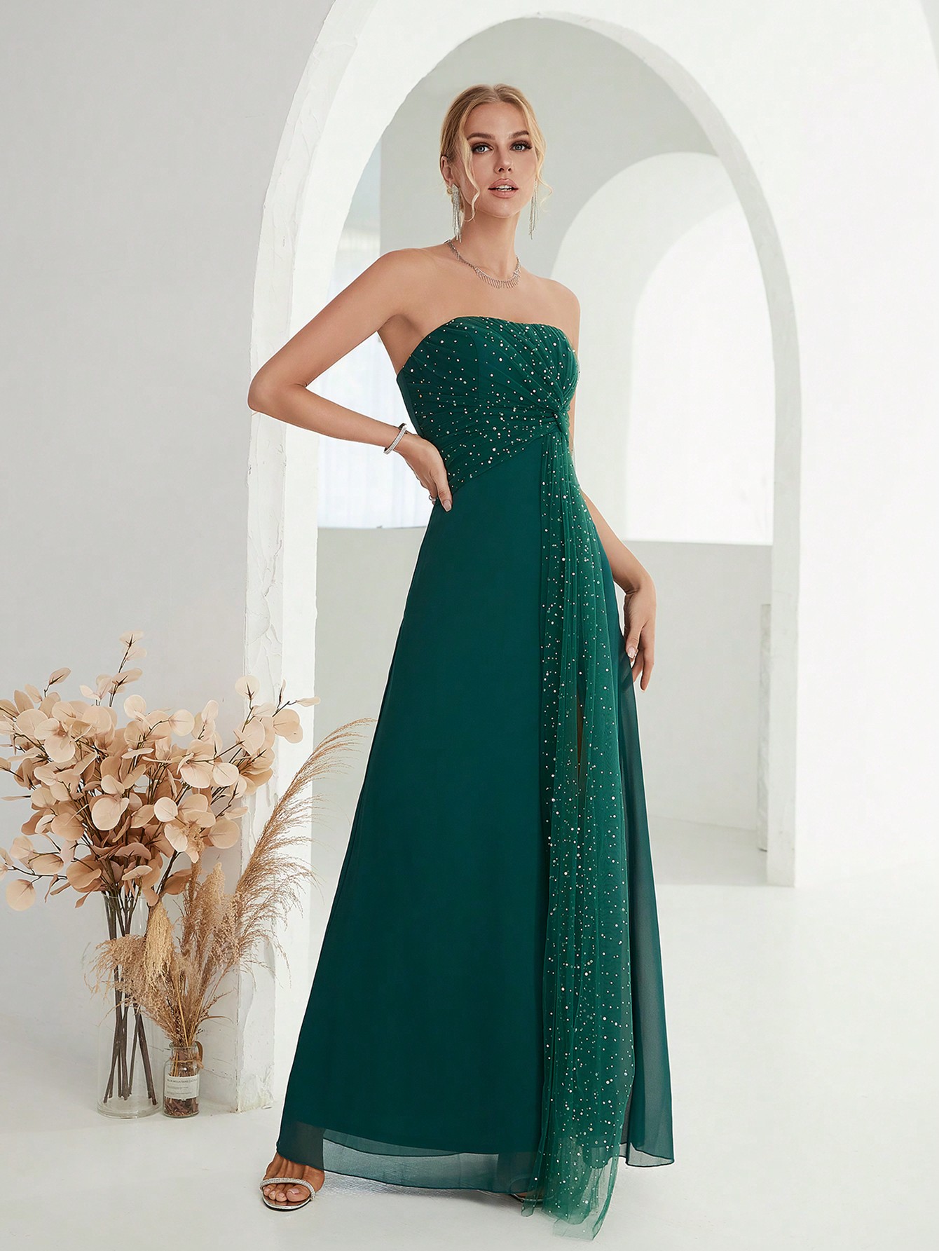 Leely Women's Elegant Strapless Sleeveless Party Dress