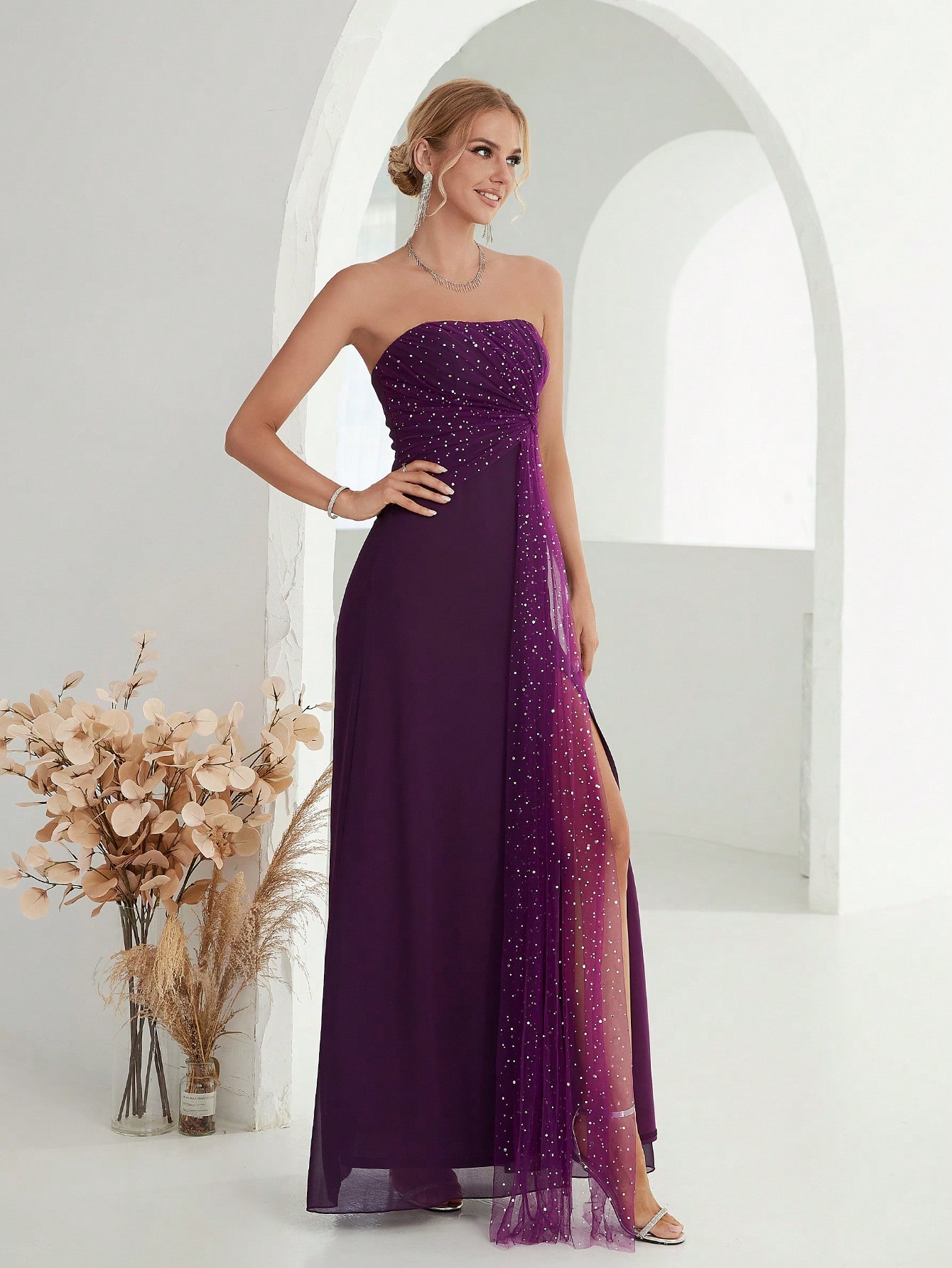 Leely Women's Elegant Strapless Sleeveless Party Dress