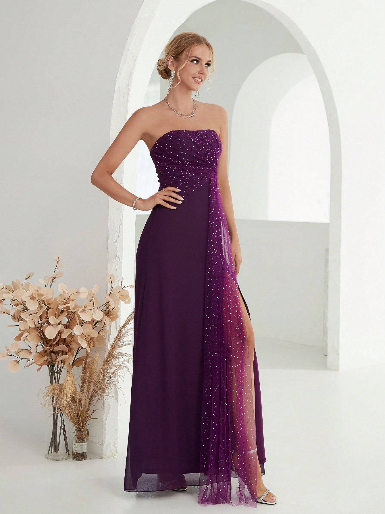 Leely Women's Elegant Strapless Sleeveless Party Dress