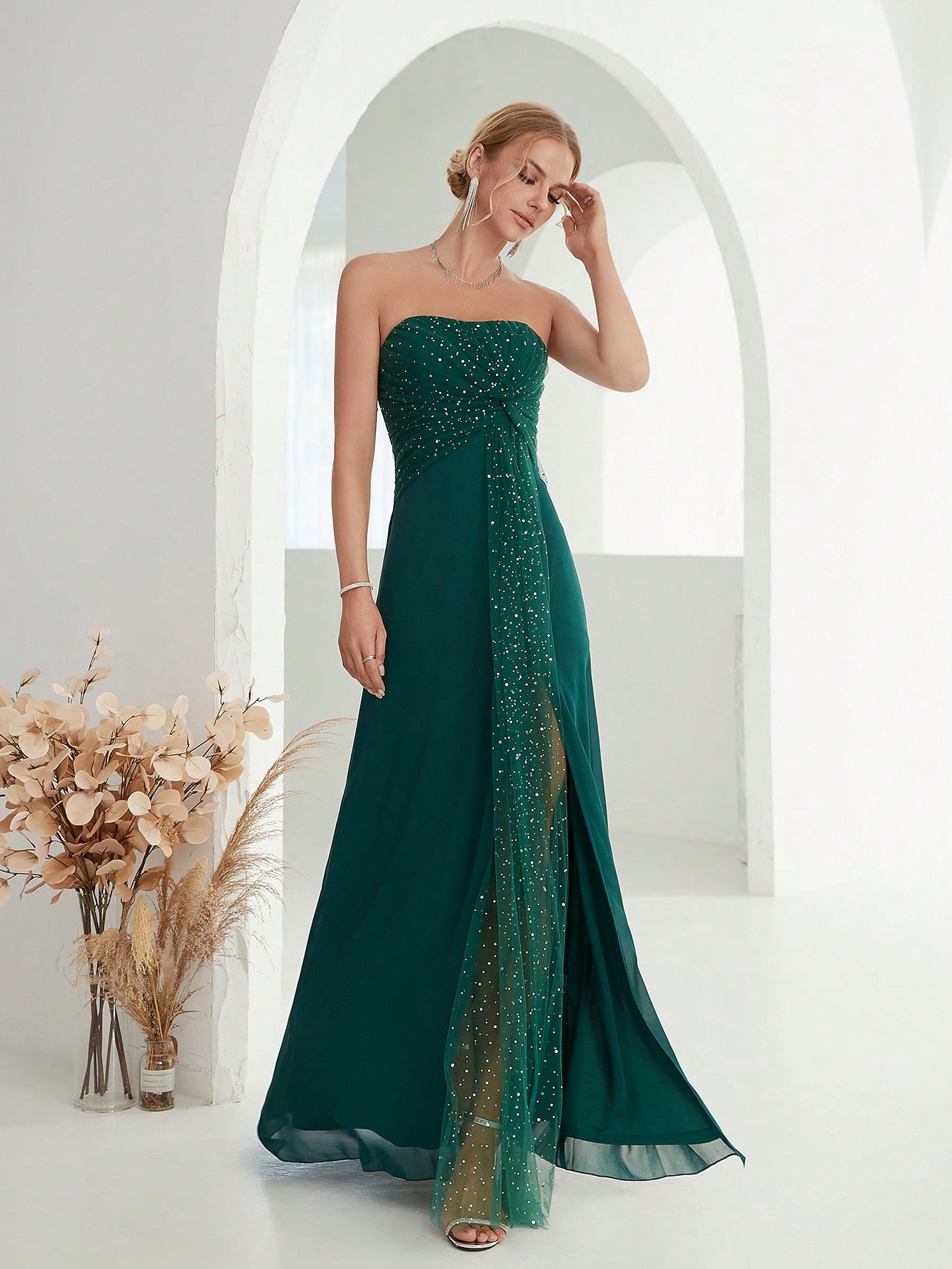 Leely Women's Elegant Strapless Sleeveless Party Dress