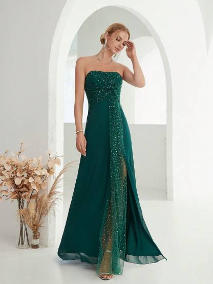 Leely Women's Elegant Strapless Sleeveless Party Dress